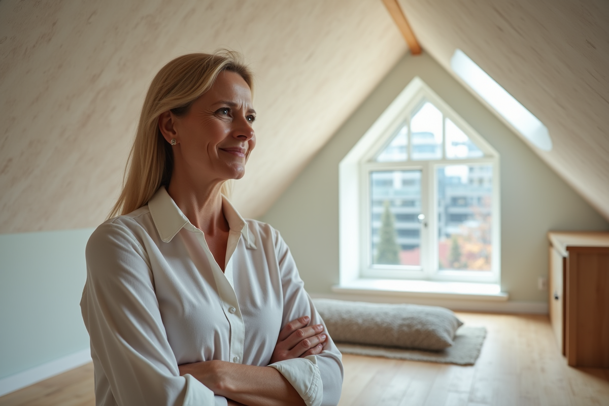 Architecte femme dans un attic moderne et lumineux