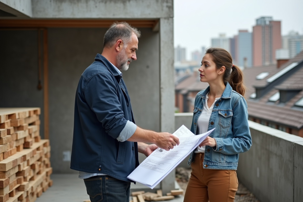 Architecte et propriétaire sur un chantier urbain