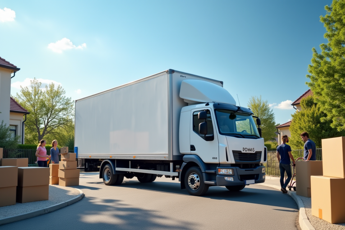 Camion de déménagement moderne de 15m3 sur une rue ensoleillée