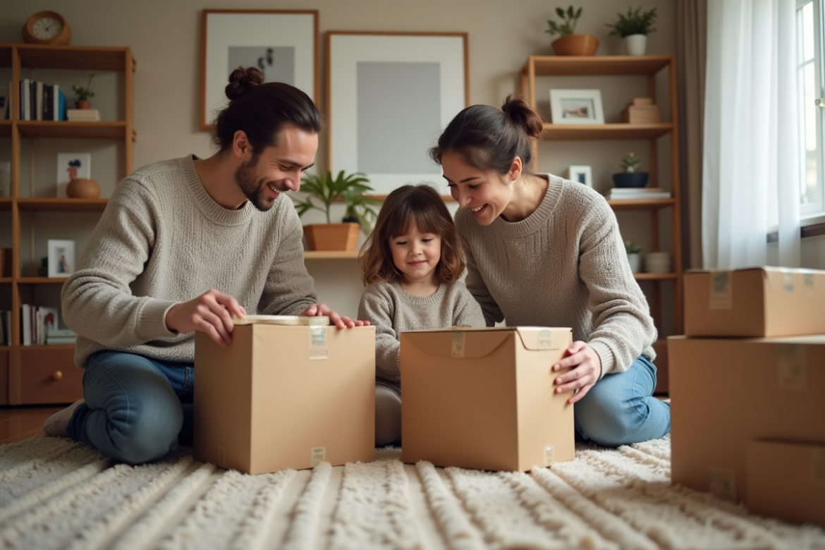 Famille organisée préparant ses cartons pour un déménagement