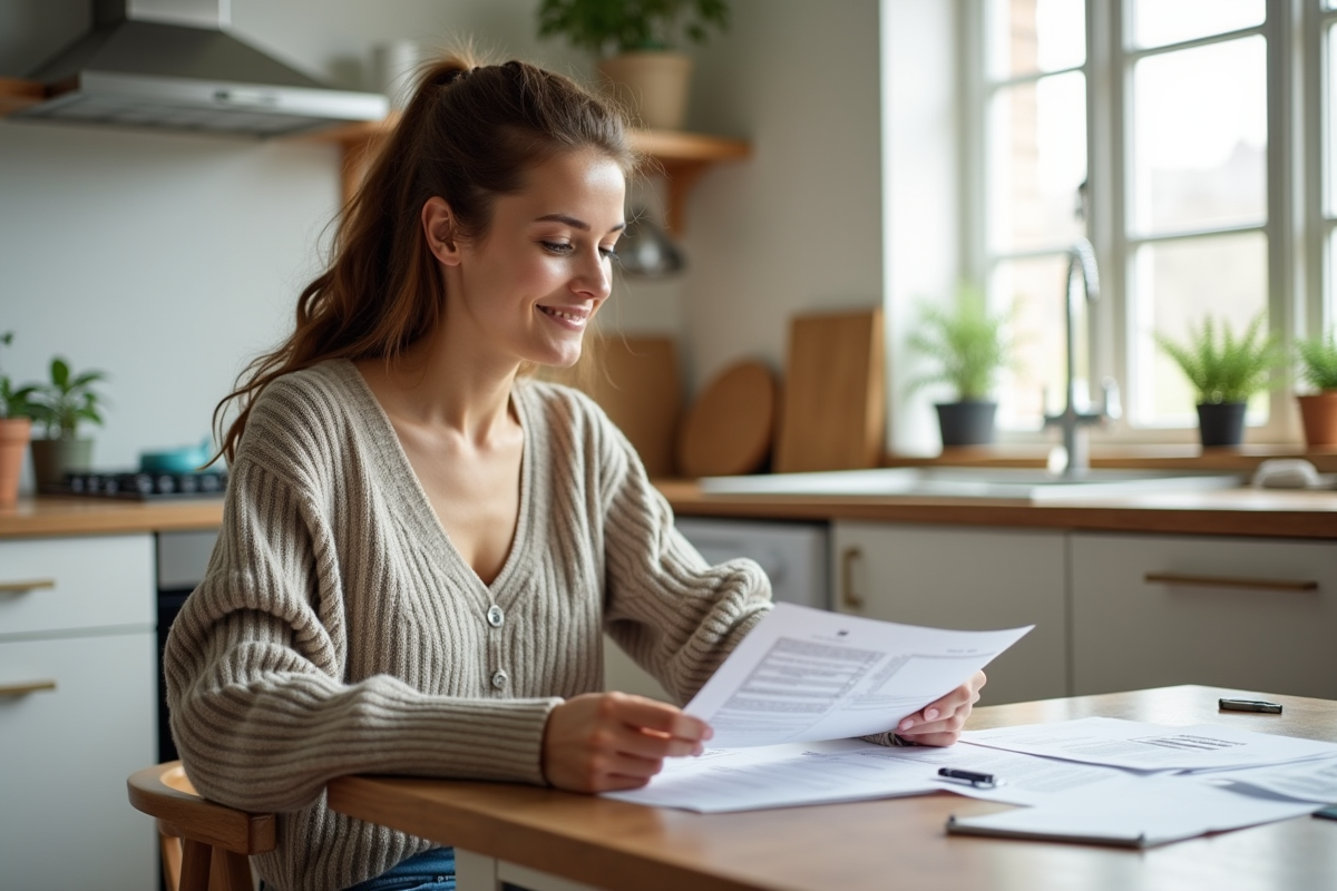 Jeune femme lisant des documents d