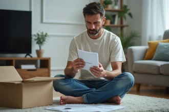 Homme d'âge moyen examine une antenne TV dans son salon