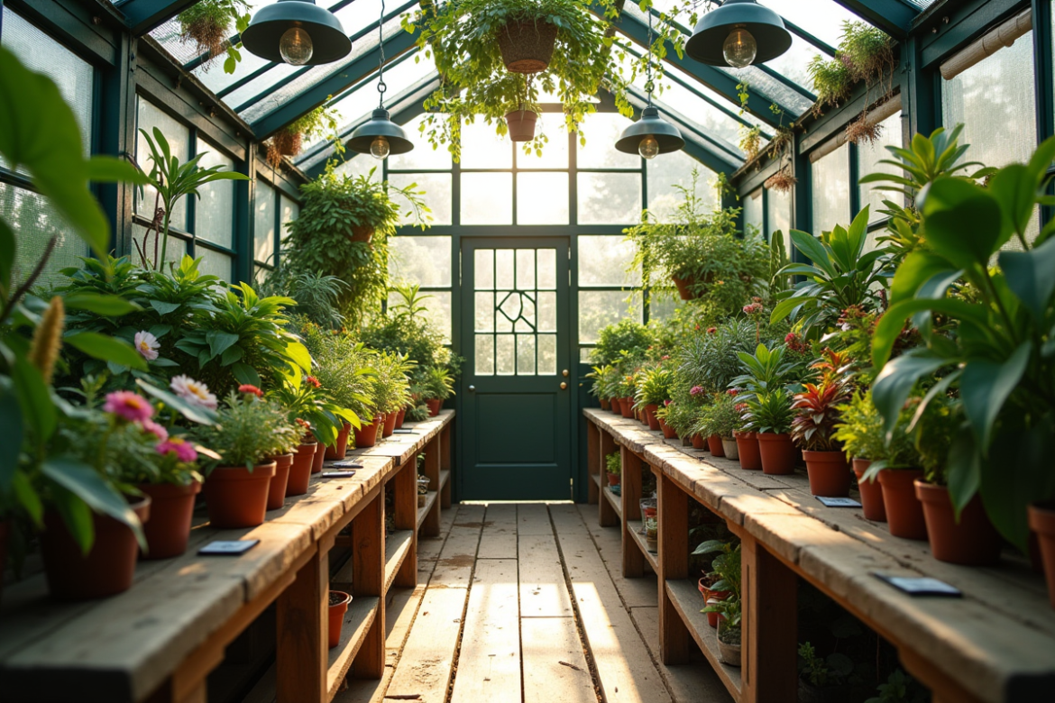 Vue aérienne d un centre de jardinage avec plantes en pots