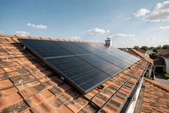 Panneau solaire 6000W installé sur le toit d'une maison individuelle en banlieue