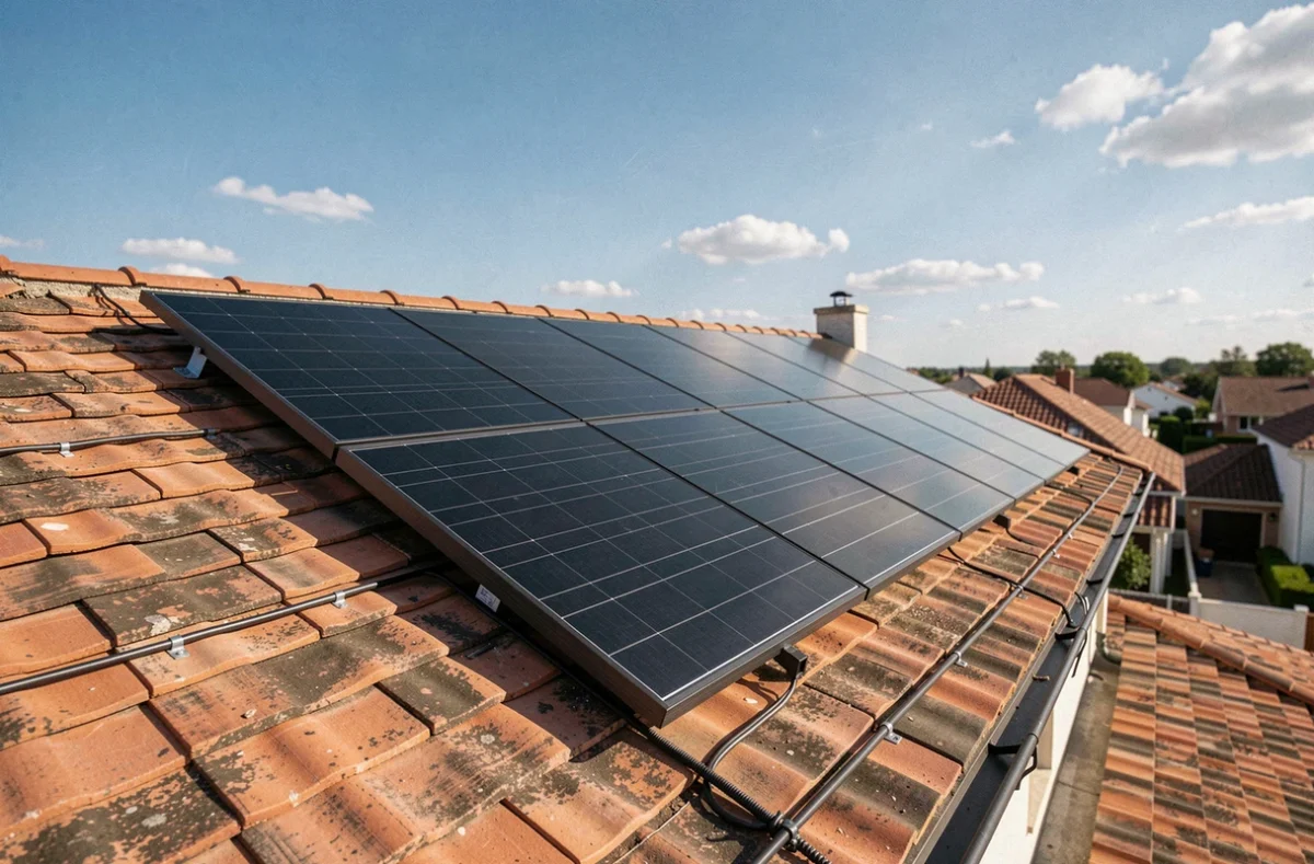 Panneau solaire 6000W installé sur le toit d'une maison individuelle en banlieue