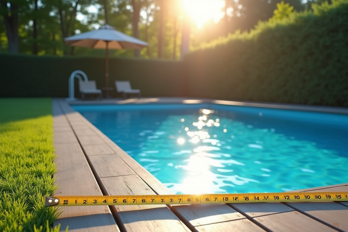 Piscine moderne dans un jardin avec bassin rectangulaire bleu