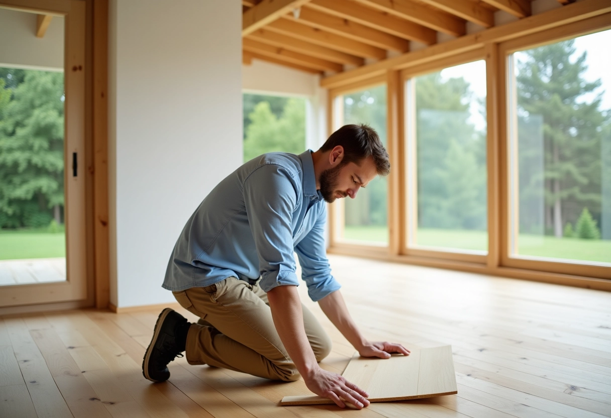 Jeune homme posant une isolation dans une maison moderne
